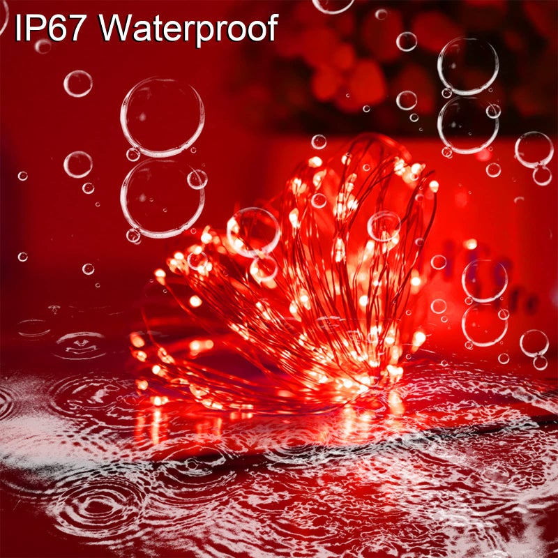 YAOZHOU Red Solar Christmas String Lights Outdoor Waterproof, 2Pack Total 200Led 8 Modes Copper Fairy Lights, Solar Powered Outside Decorations for Valentines Day, Garden, Patio, Fence, Balcony - Image 3